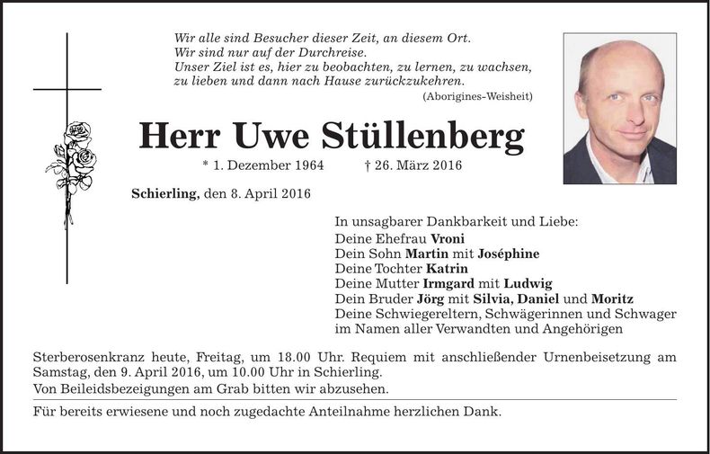 Traueranzeige Uwe Stüllenberg