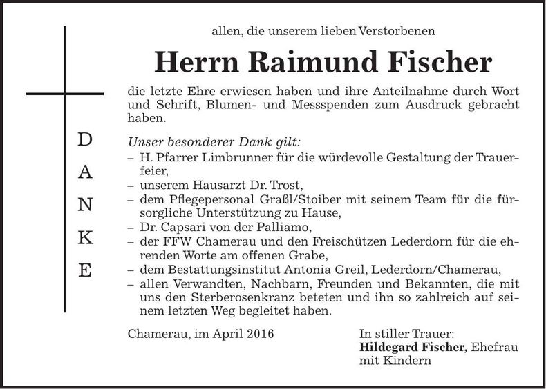 Traueranzeige Raimund Fischer