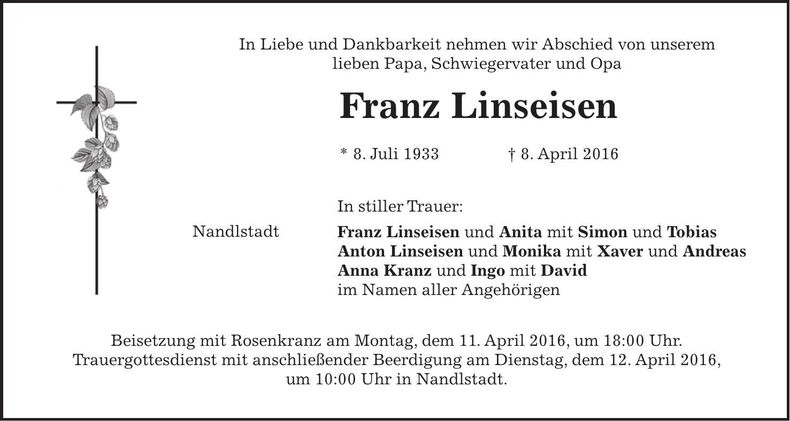 Traueranzeige Franz Linseisen