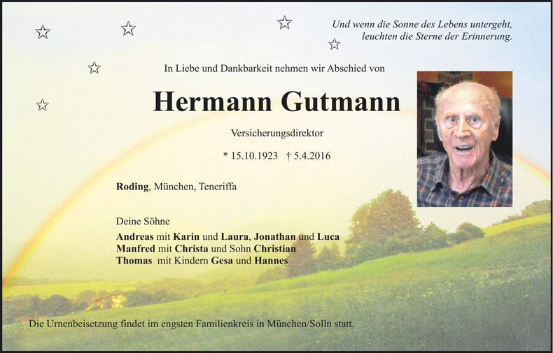 Traueranzeige Hermann Gutmann