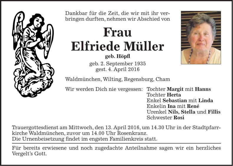 Traueranzeige Elfriede Müller