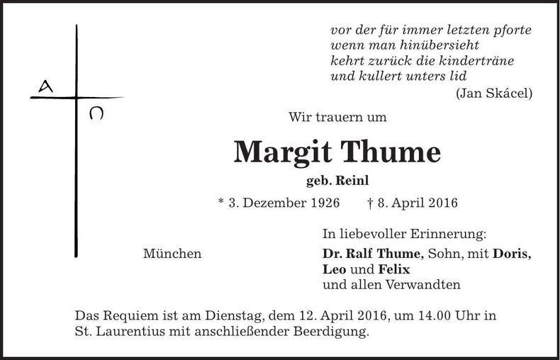Traueranzeige Margit Thume