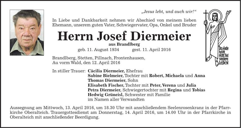 Traueranzeige Josef Diermeier