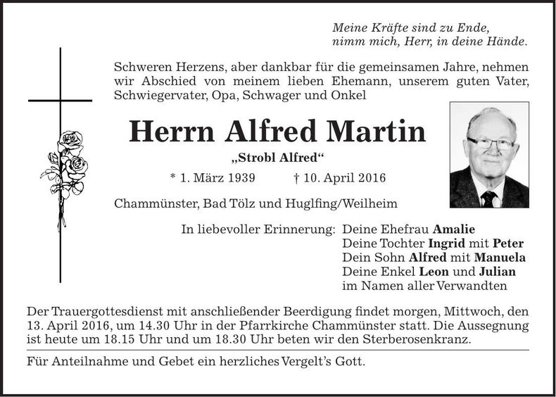 Traueranzeige Alfred Martin