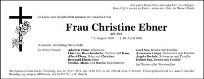 Traueranzeige Christine Ebner