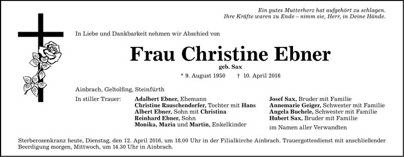 Traueranzeige Christine Ebner