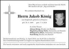 Traueranzeige Jakob König