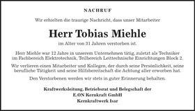 Traueranzeige Tobias Miehle