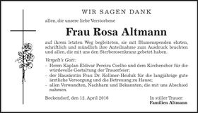 Traueranzeige Rosa Altmann