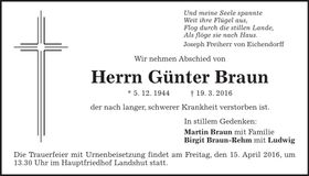 Traueranzeige Günter Braun