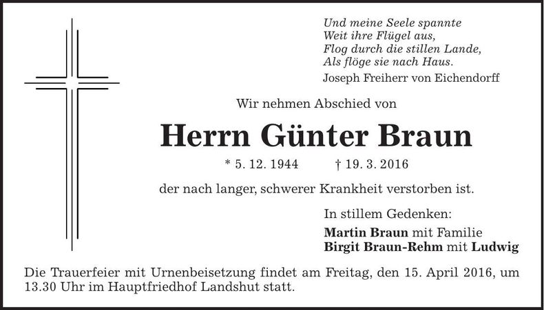 Traueranzeige Günter Braun