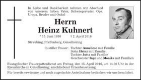 Traueranzeige Heinz Kuhnert