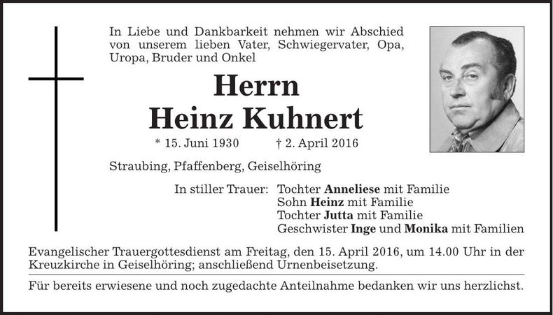 Traueranzeige Heinz Kuhnert