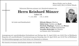 Traueranzeige Reinhard Münzer