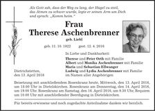Traueranzeige Therese Aschenbrenner