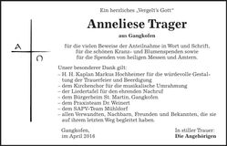 Traueranzeige Anneliese Trager