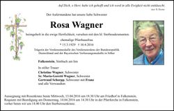 Traueranzeige Rosa Wagner