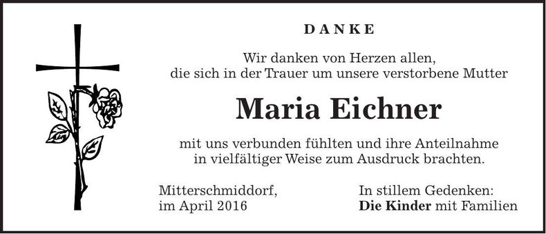 Traueranzeige Maria Eichner