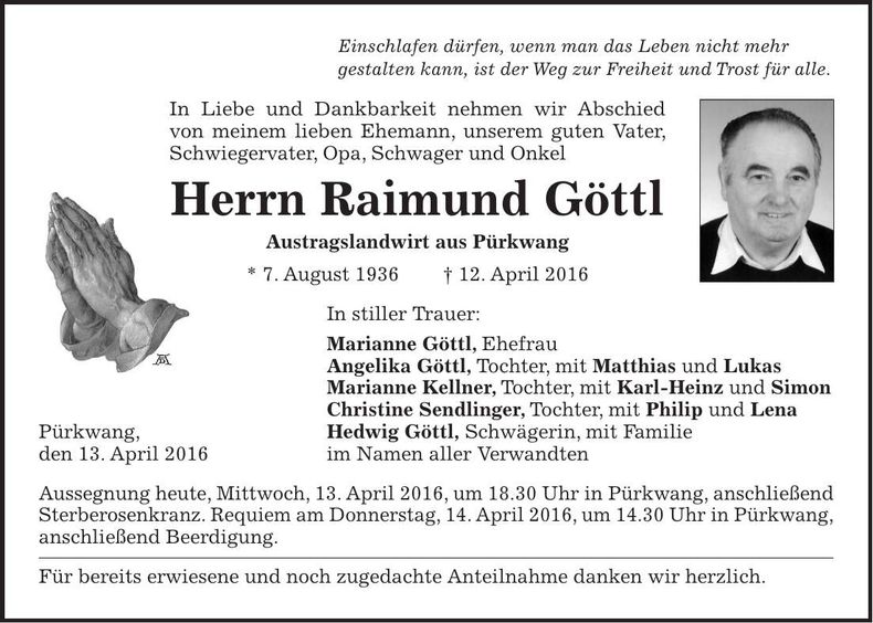Traueranzeige Raimund Göttl