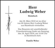 Traueranzeige Ludwig Weber
