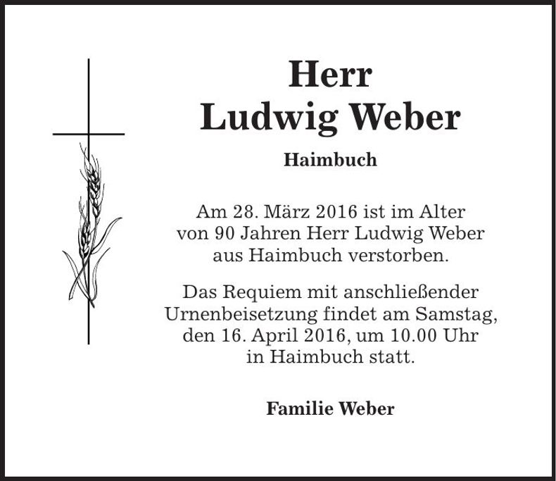 Traueranzeige Ludwig Weber
