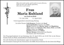 Traueranzeige Maria Ruhland