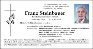 Traueranzeige Franz Steinbauer