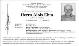 Traueranzeige Alois Ehm