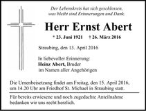 Traueranzeige Ernst Abert
