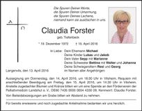 Traueranzeige Claudia Forster