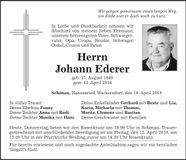 Traueranzeige Johann Ederer