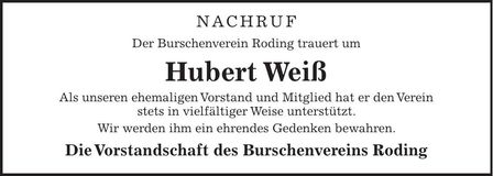 Traueranzeige Hubert Weiß