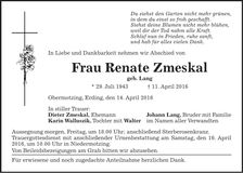 Traueranzeige Renate Zmeskal