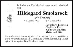 Traueranzeige Hildegard Smolareck