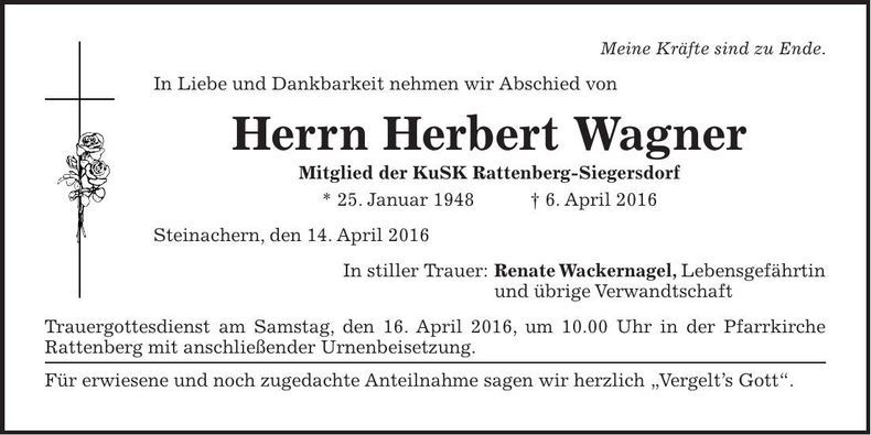 Traueranzeige Herbert Wagner