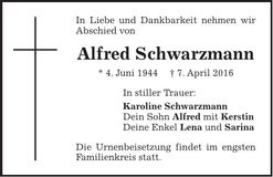 Traueranzeige Alfred Schwarzmann