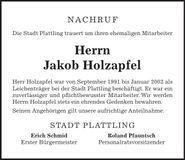 Traueranzeige Jakob Holzapfel