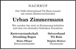 Traueranzeige Zimmermann Urban