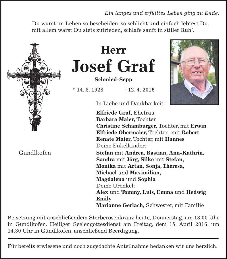 Traueranzeige Josef Graf