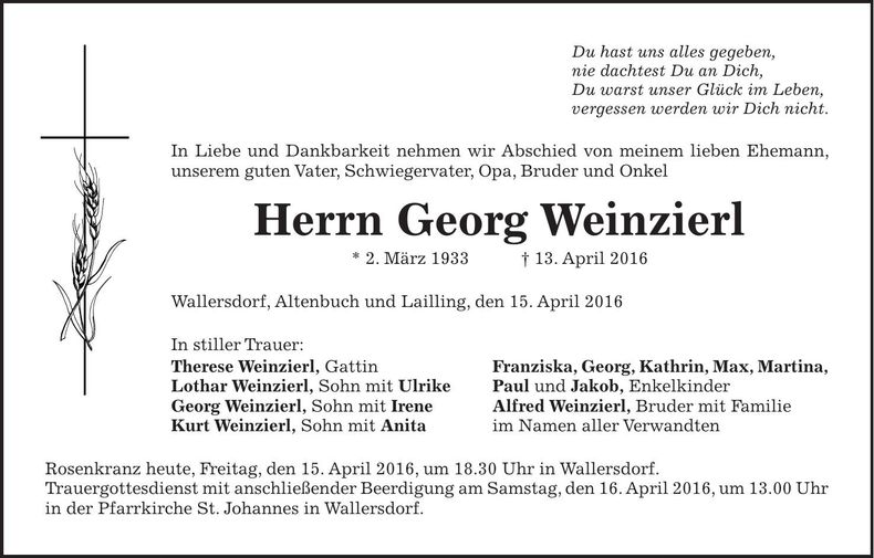 Traueranzeige Georg Weinzierl
