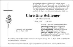 Traueranzeige Christine Schiener