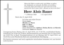 Traueranzeige Alois Bauer