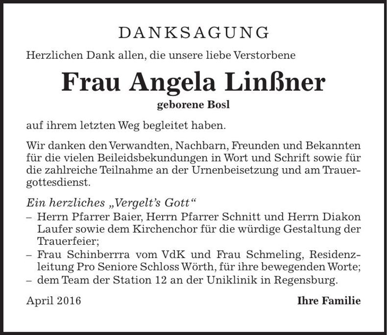 Traueranzeige Angela Linßner