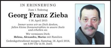 Traueranzeige Georg Franz Zieba