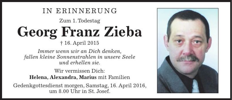 Traueranzeige Georg Franz Zieba
