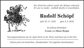 Traueranzeige Rudolf Schöpf