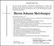 Traueranzeige Johann Meisburger