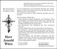 Traueranzeige Arnold Würz