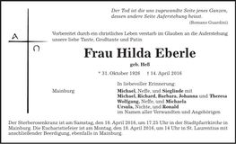 Traueranzeige Hilda Eberle
