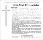 Traueranzeige Josef Preitsameter